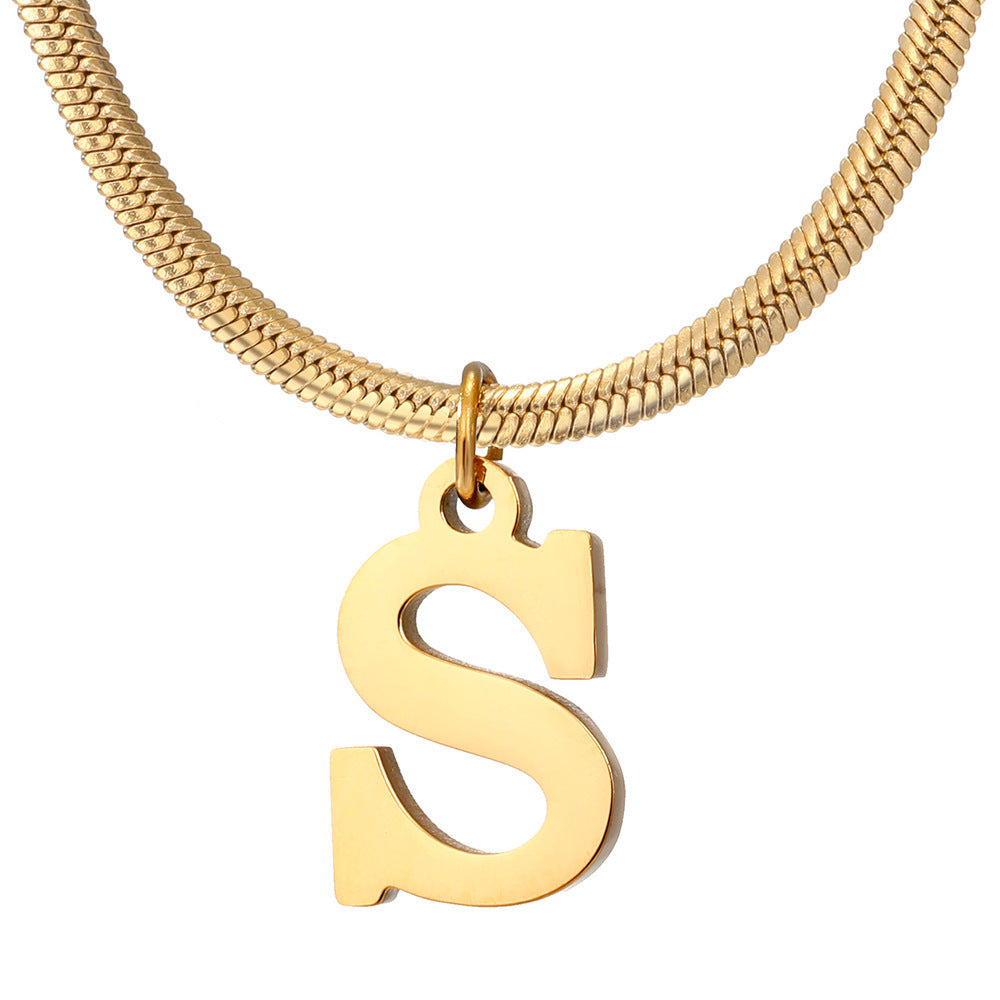 Minimalist A-Z Letter Pendant Necklace For Women Stainless Steel Gold Color Snake Chains Jewelry Birthday Gift